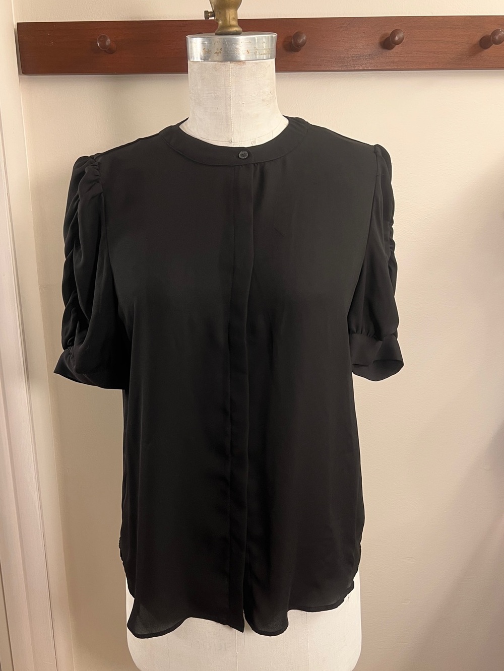 Tahari Black Ruffle Sleeve Round Neck Blouse